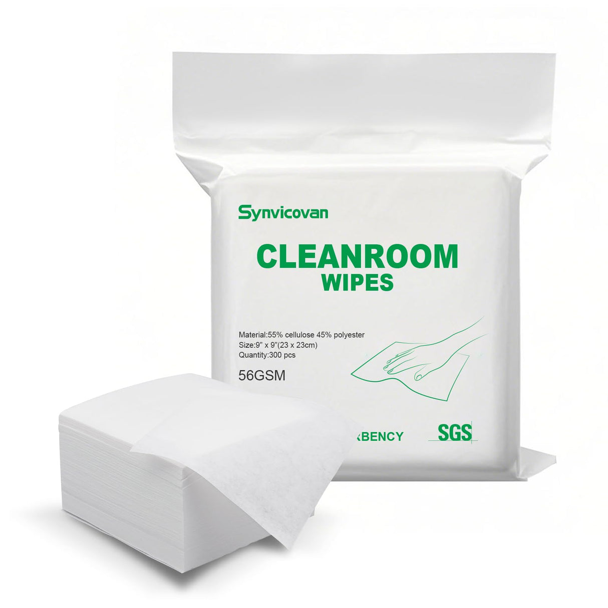 Cleanroom Wipes 9"x9" (300 Pcs, Cellulose/Polyester Blend, Grade B, 56GSM) Lint Free Wipes for Laboratory, Electronics, Pharmaceutical,Printing,Automotives and Semiconductor Industries