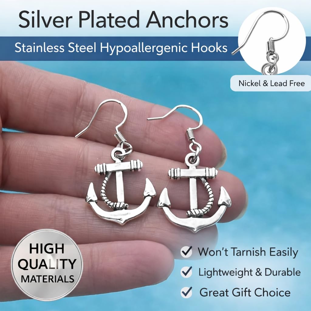 Infinity Collection Nautical Anchor Bracelet & Earrings Set, Navy & White