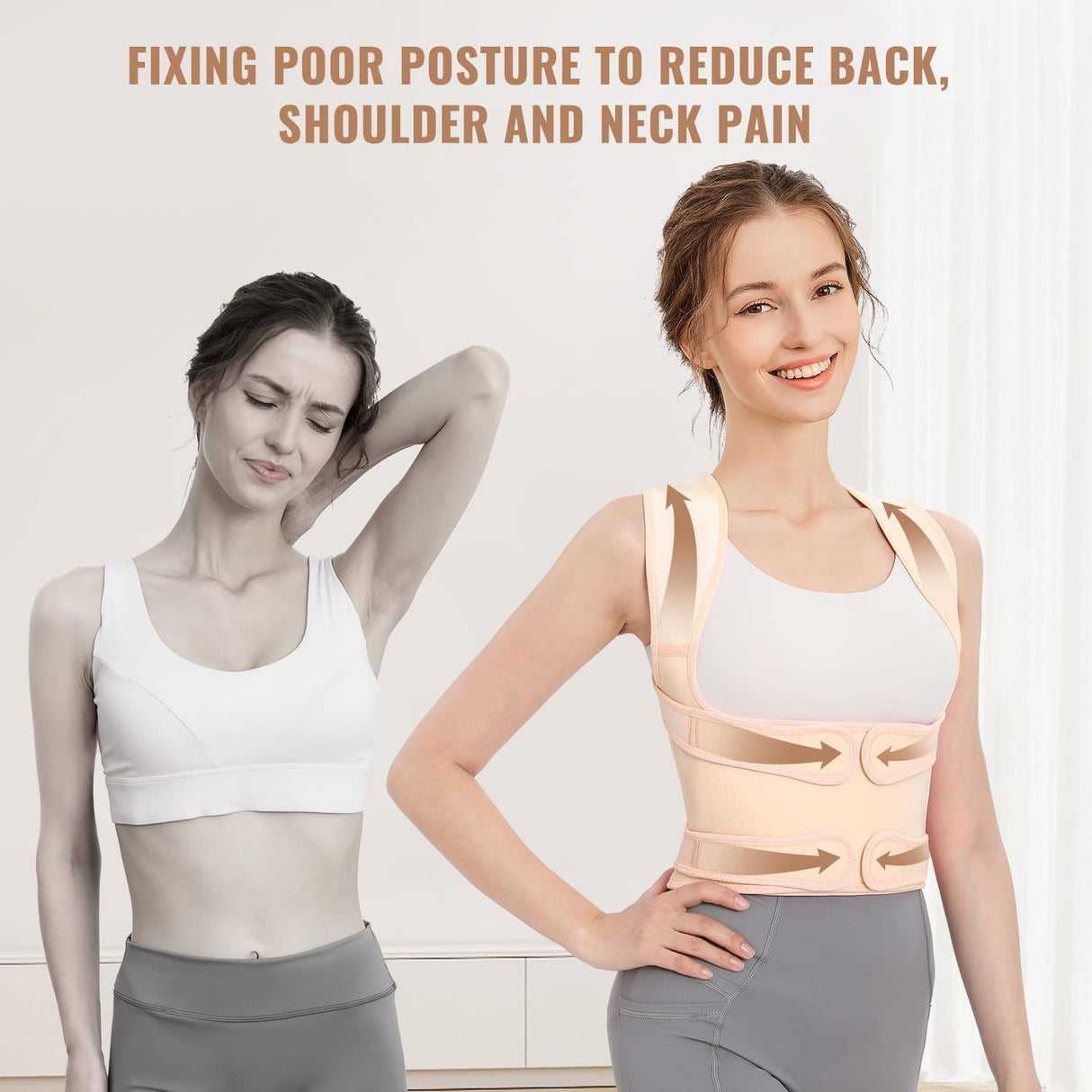 Fit Geno Back Brace Posture Corrector for Men & Women: Shoulder Straightener Adjustable Full Back Support Pain Relief - Scoliosis Hunchback Spine Corrector (Large)