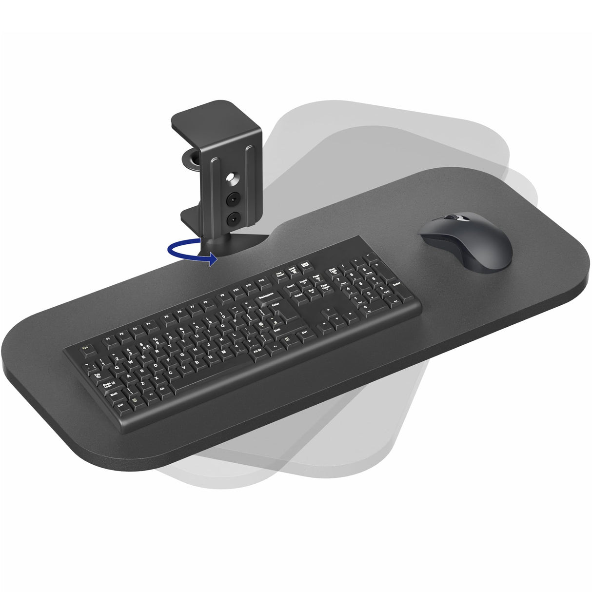 VIVO Clamp-on 23 x 10 inch Rotating Computer Keyboard and Mouse Tray, Extra Sturdy Desk Swivel Clamp, Ergonomic Typing, Black, MOUNT-KB04CB