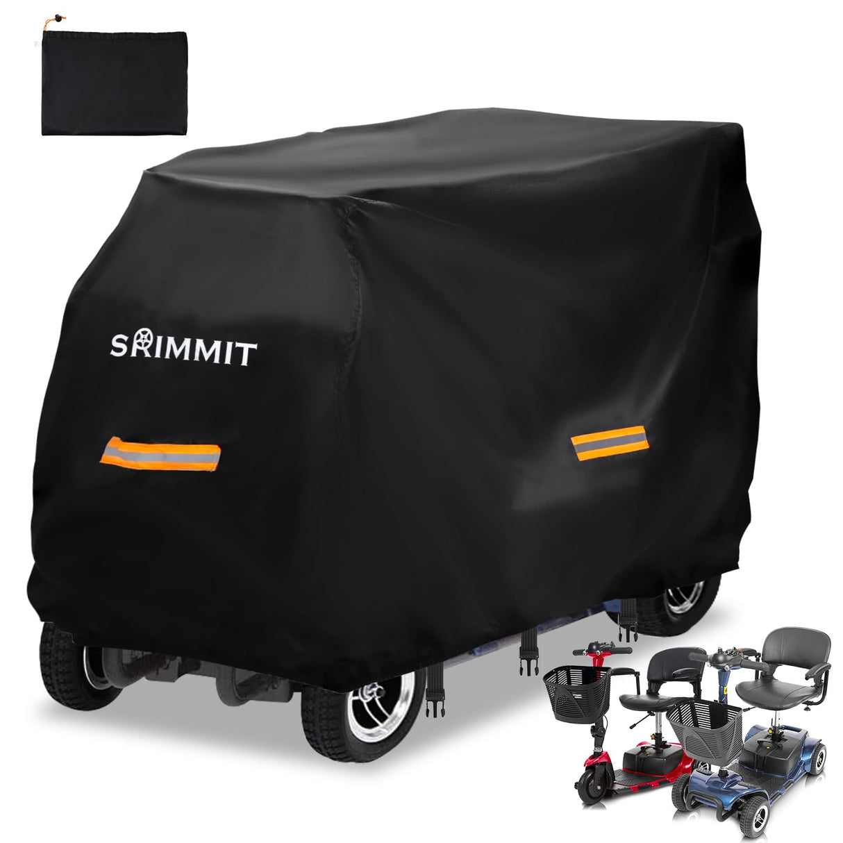 Upgraded Mobility Scooter Storage Cover,SRIMMIT Heavy Duty 420D Oxford Fabric Electric Scooter Cover, Waterproof,Anti-UV,Durable with Waterproof Strip,Reflective Strips,3 Buckles(L49"x 23"x 39")