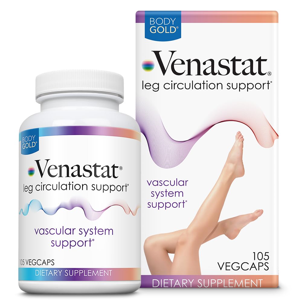 Body Gold Venastat - Leg Vein Support Supplements, Circulation Supplements with Horse Chestnut & Diosmin for Men & Women, Healthy Blood Flow - 105 Veggie Capsules