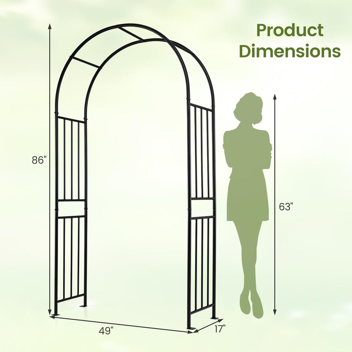 Giantex 86'' Metal Garden Arch, Outdoor Arbor Trellis with 8 Ground Stakes