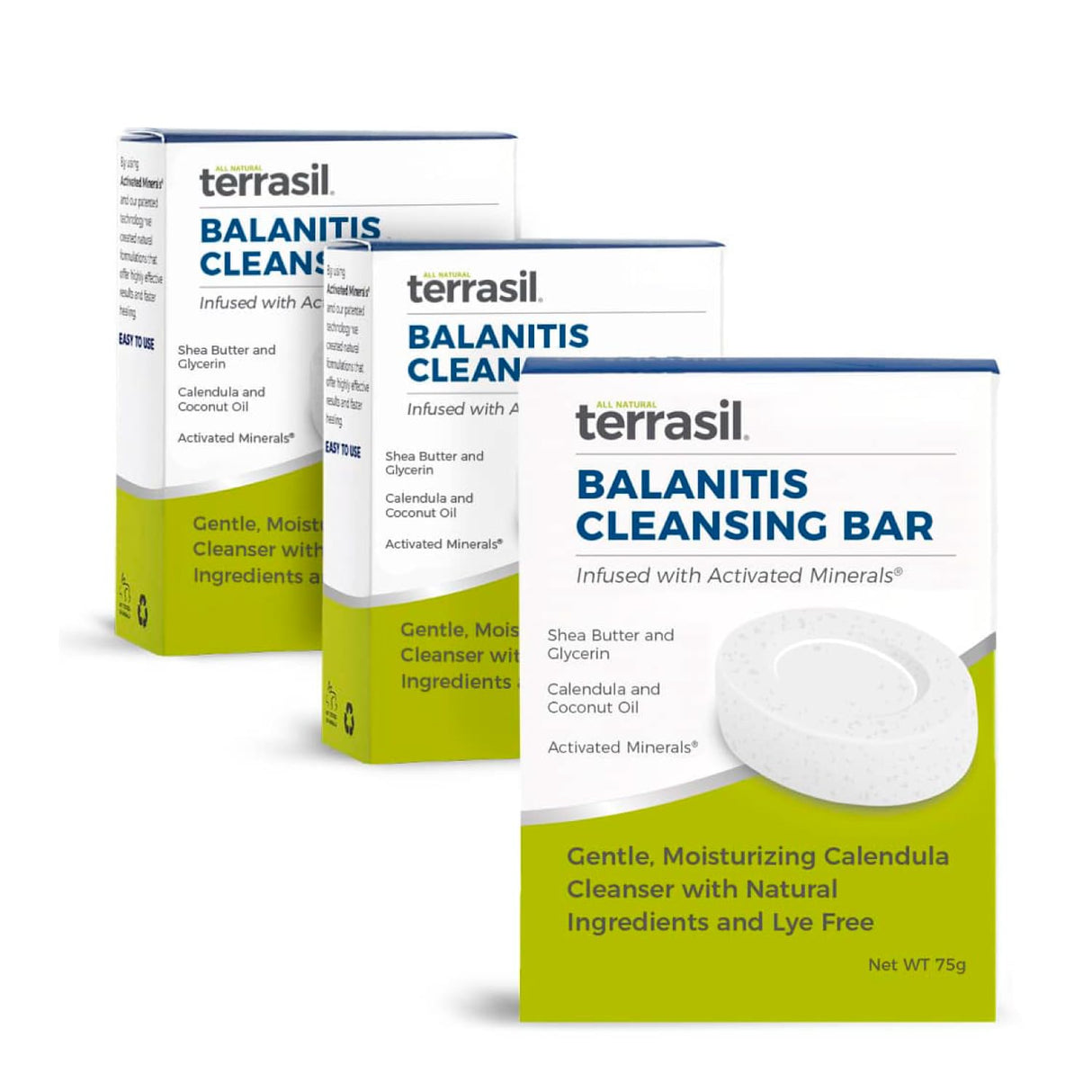 terrasil Balanitis Soap for Men, Soothing Care and Relief from Balanitis Symptoms: Irritation, Itch, Redness and Inflammation. Natural, Dermatologist tested & Hypoallergenic Soap Approved, 75g (3pk)