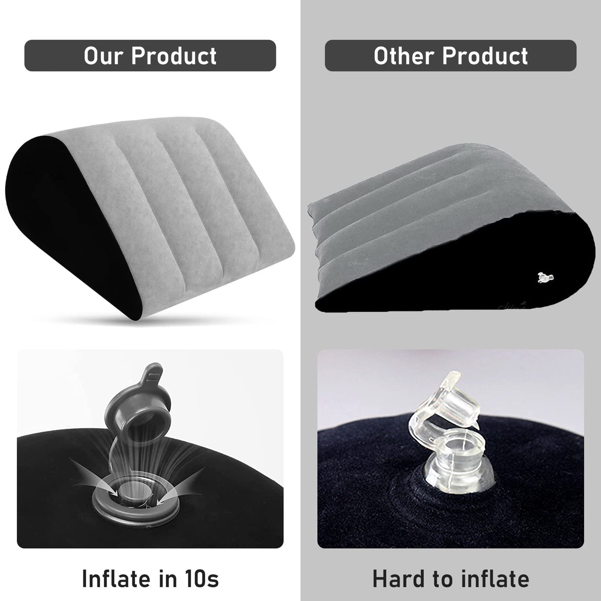 Portable Wedge Pillow Inflatable Cushion - Body Positioners Lightweight Wedge Pillow for Sleeping, Leg Elevation, Use in Bed, Travel, Camping, Fast Inflating Deflation (Grey)