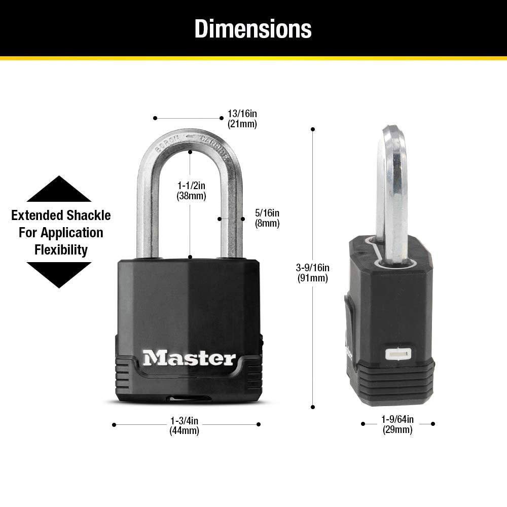Master Lock Magnum Heavy Duty Outdoor Padlock with Key, Weather Resistant Body and Cut Safe Shackle Make Lock Perfect for Fences, Gates, Sheds, M115XDLF,Black
