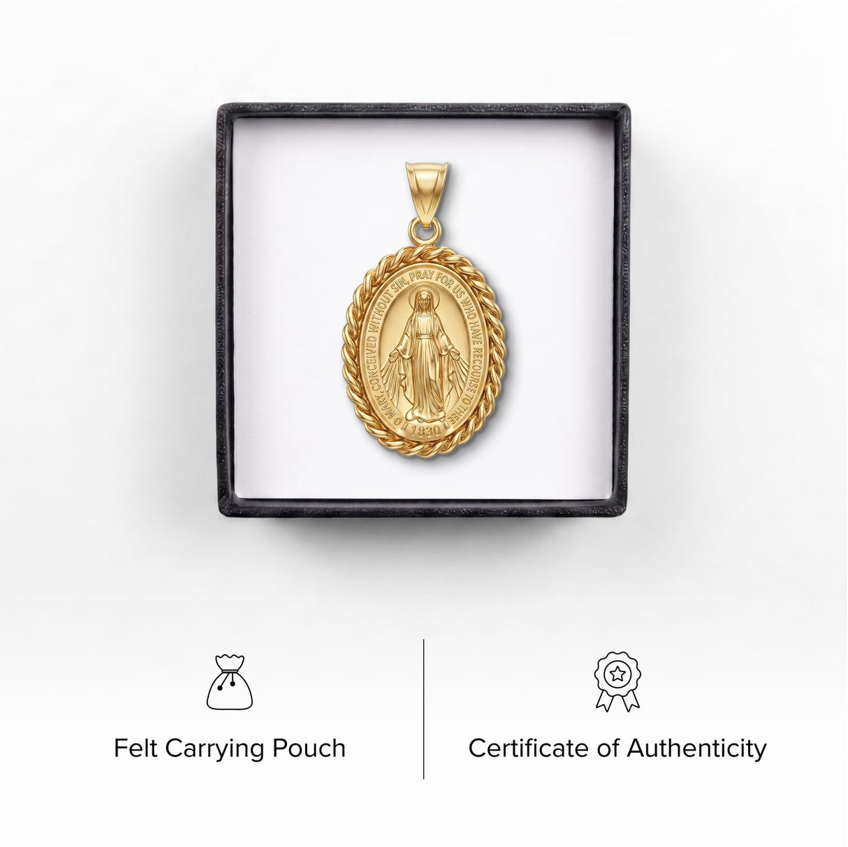 Cross+Crown Premium 14K Yellow Gold Virgin Mary Miraculous Medal for Women & Men, Durable Double-Bonded 14K Yellow Gold Virgin Mary Pendant for Necklace, Women & Mens Gold Virgin Mary Medal, Handcrafted Religious Jewelry in the USA