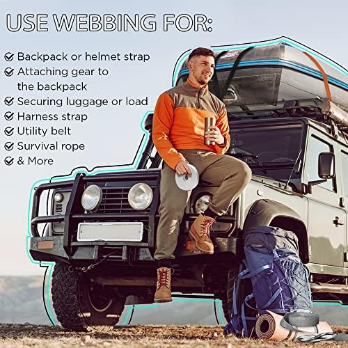 TECEUM 1" & 1.5" & 2" Webbing – 10 25 50 Yards – 40+ Colors – Heavy Duty 1 Inch 1.5 Inch 2 Inch Webbing for Climbing Outdoors Indoors Crafting DIY