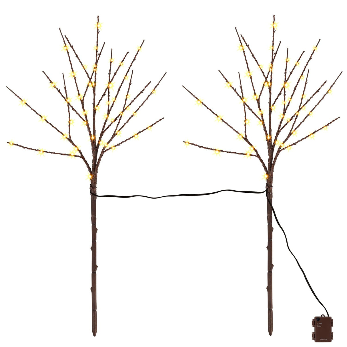 Lighted Christmas Tree Branches, 30IN 100LED Artificial Brown Twig Branch with Warm White Lights, Timer & Battery Operated, Waterproof for Indoor Outdoor Holiday Xmas Office Bedroom Party Decorations