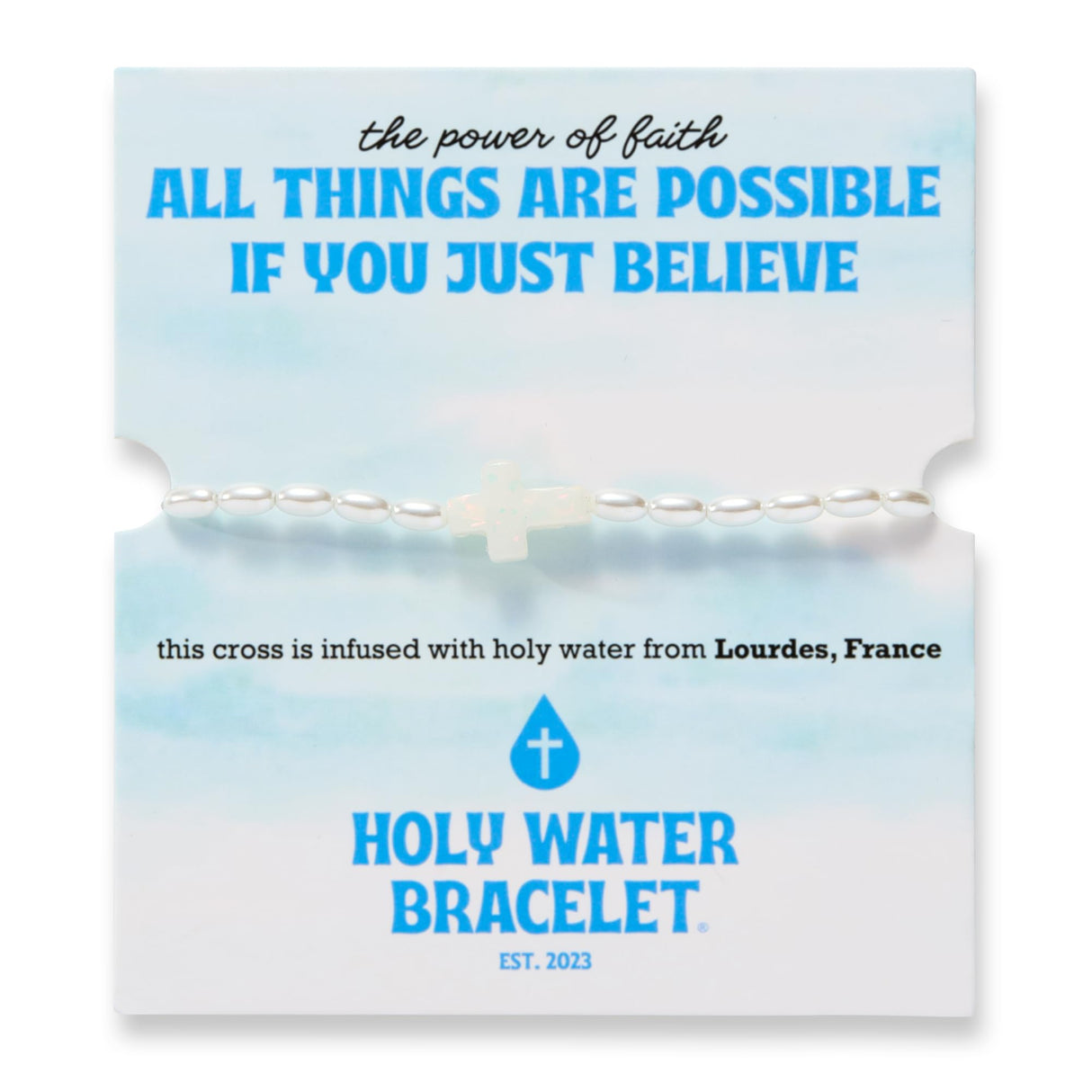 Holy Water Inspirational Stretch Bracelet for Women, Crystal Pearl Beads