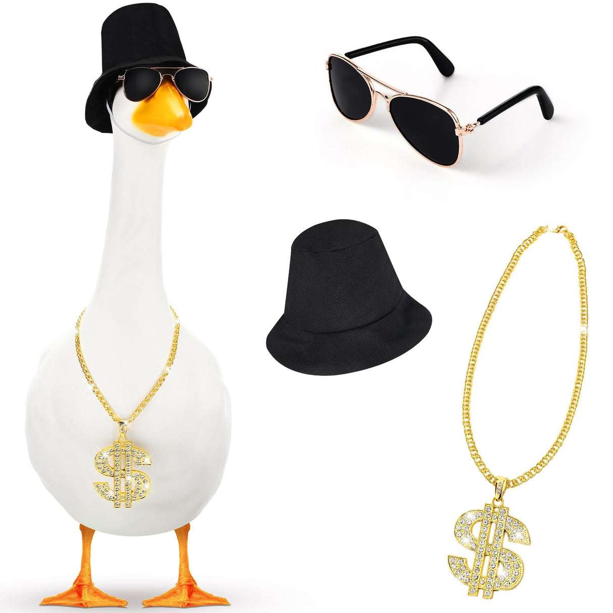 Sunnymove 80s/90s Porch Goose Outfit Bucket Hat Halloween Goose Outfit for 17''/23'' Porch Statue Garden Patio Statue Decor(Black)