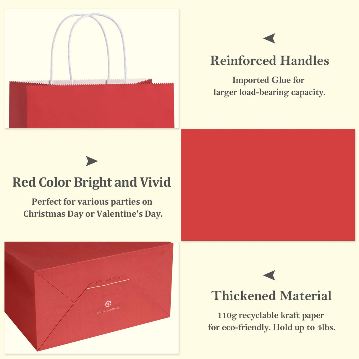 BagDream Red Gift Bags 10x5x13 Inch 100Pcs Large Kraft Paper Bags Bulk for Christmas, Wedding, Party Favors, Business, Retail, Grocery Paper Sacks with Handles