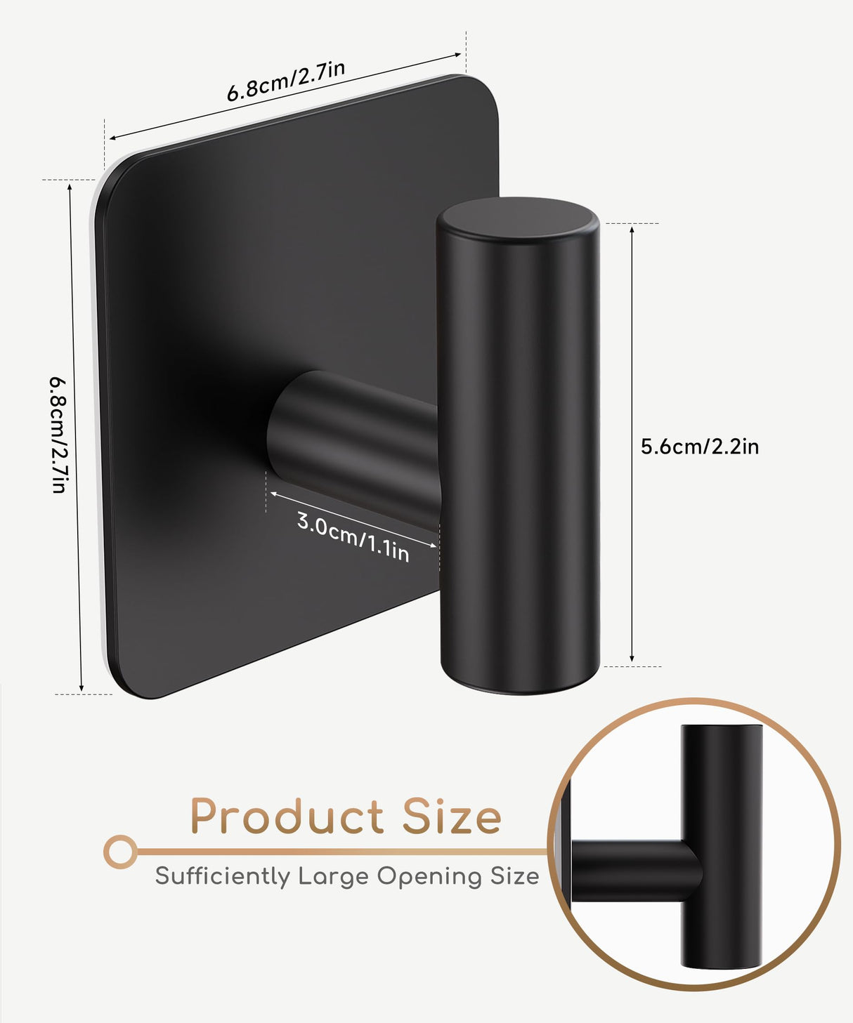 Aikzik 4 Pack Large Heavy Duty Wall Hooks - 26lb Max, Stainless Steel Adhesive Towel Hook, Shower Hooks for Hanging Towel, Coat, Robe, Wall Hook for Use in Bathroom, Kitchen and Door, Matte Black
