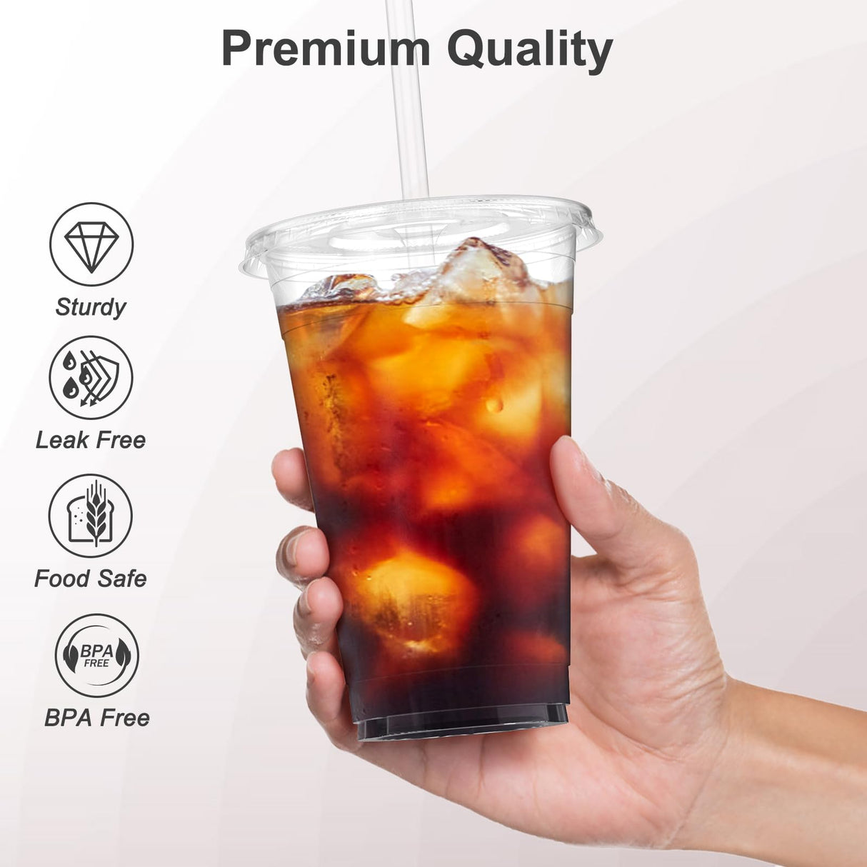 Dealusy 100 Pack - 24 oz Clear Plastic Cups with Lids and Straws, Sturdy & Food Safe Iced Coffee Cups with lids, Disposable Plastic Smoothie Cups for Cold Drinks