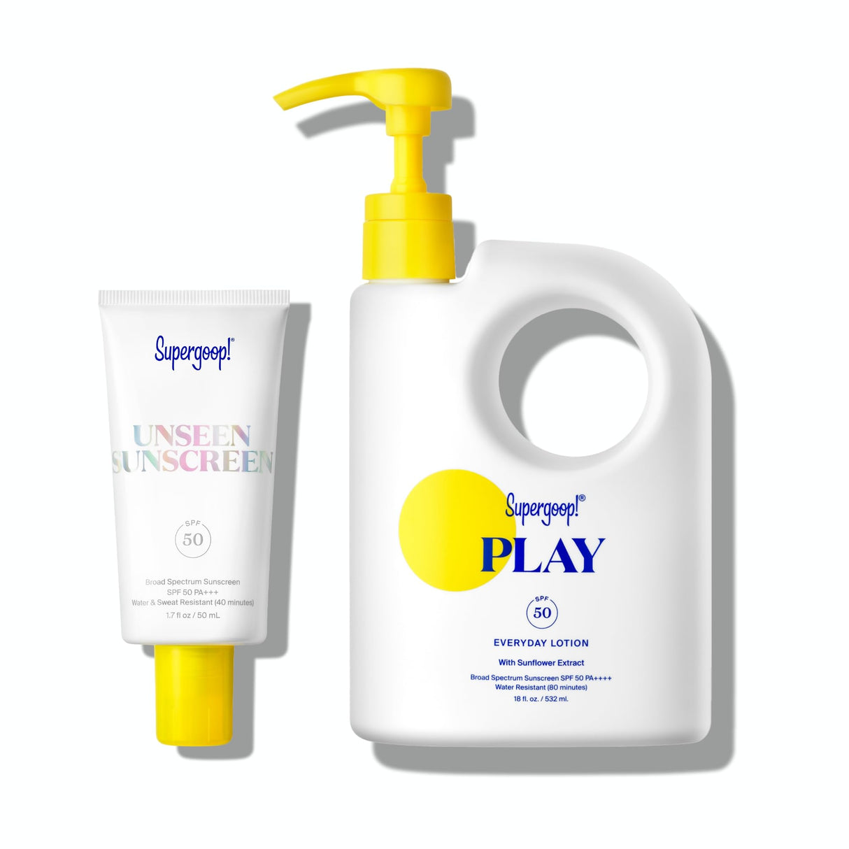 Supergoop! Unseen Sunscreen SPF 50 Invisible Sun Protection for Face (1.7 fl oz) + PLAY Everyday Lotion SPF 50 (18 fl oz) - Broad Spectrum Body & Face Sunscreen Recommended for Sensitive Skin