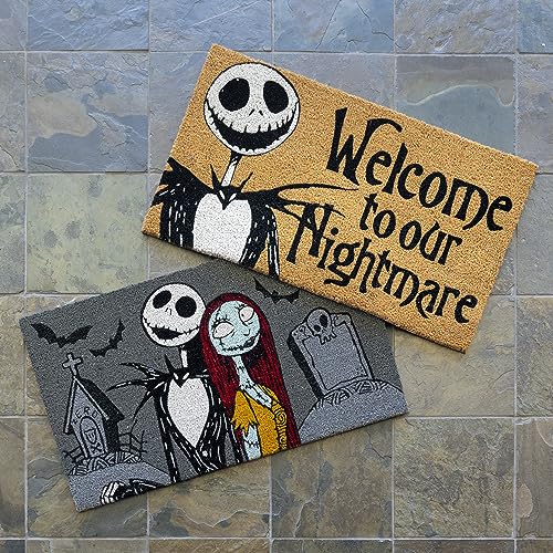 Gertmenian Nightmare Before Christmas Coir Doormat - 2x3 Welcome Mat (2-Pack), Ideal for High Traffic Areas in Front Door, Garage, Entryway - Welcome Nightmare/Jack & Sally, 80005
