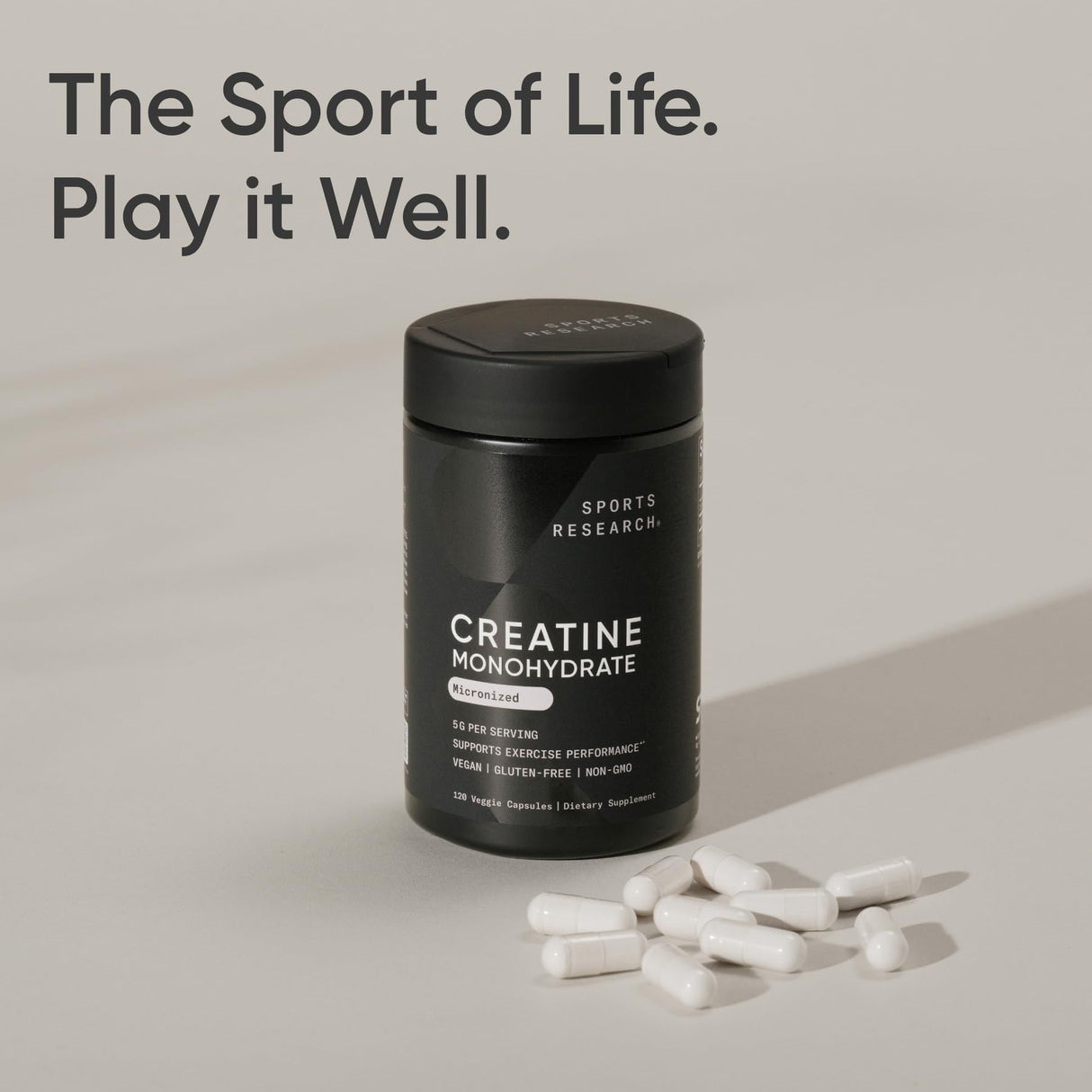 Sports Research® Creatine Monohydrate Capsules - May Support Workout Recovery, Lean Muscle gain, Performance and Strength* - Non-GMO, Vegan Certified - 5g per Servings - 30 Servings