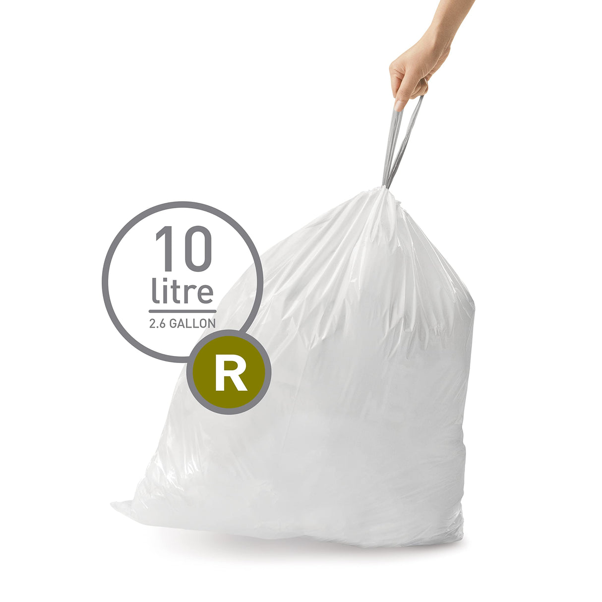 simplehuman Code R 100 Count, Dispenser Pack Custom Fit Liners, Drawstring Trash Bags, 10 Liter / 2.6 Gallon, White