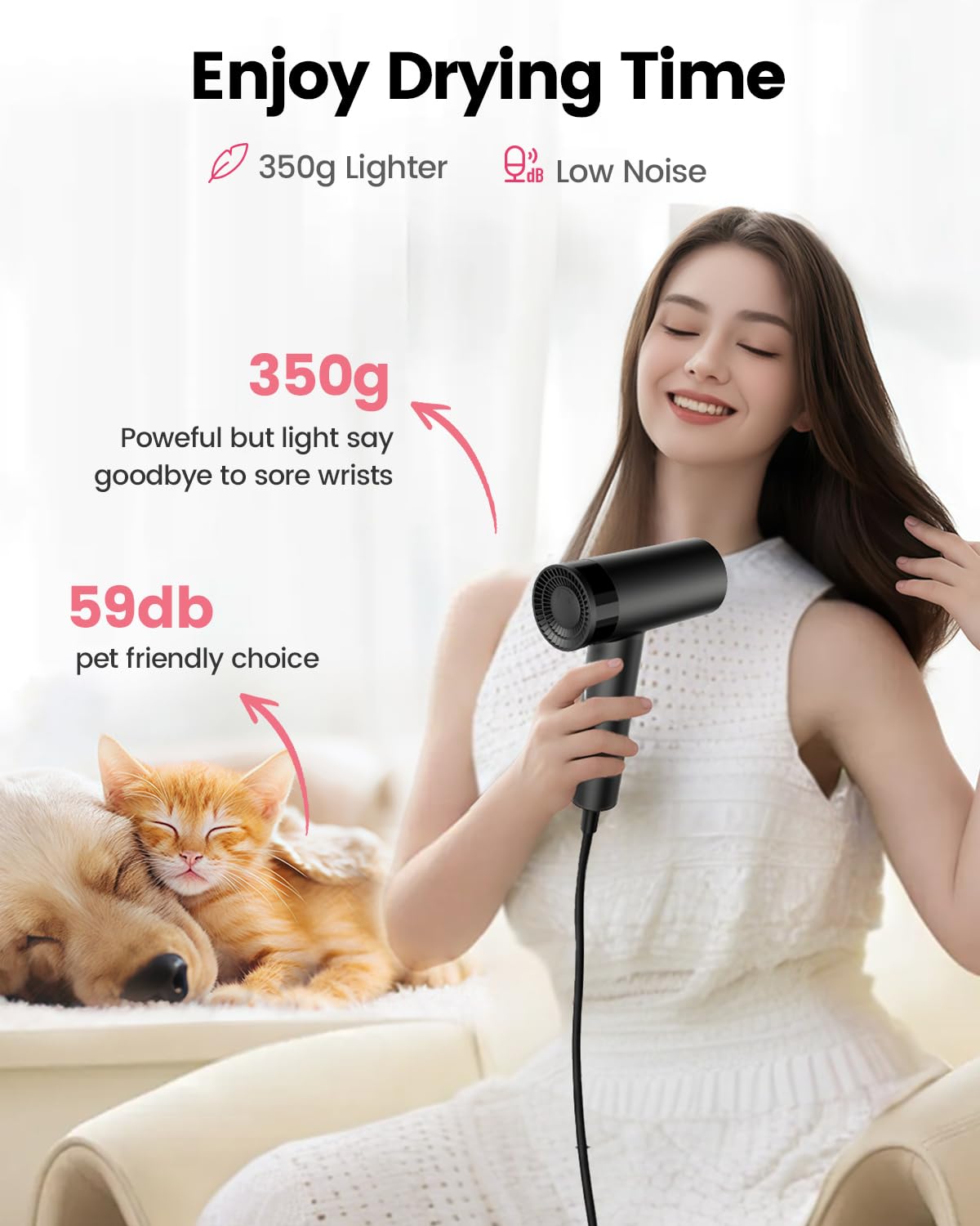 Dekuri Hair Dryer, 110,000 RPM High-Speed Fast Drying Blow Dryer, 200 Million Ionic Lightweight Hairdryer with Diffuser, Magnetic Nozzle, 4 Temps & 3 Speeds, Low Noise for Women & Men, Black