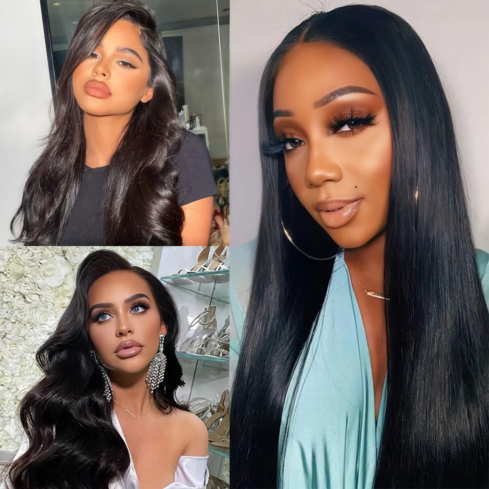 12A Straight Human Hair Bundles 18 20 22 24 Inch 100% Unprocessed Virgin Hair Double Weft Remy Straight Weave Hair 4 Bundles Natural Black Deals