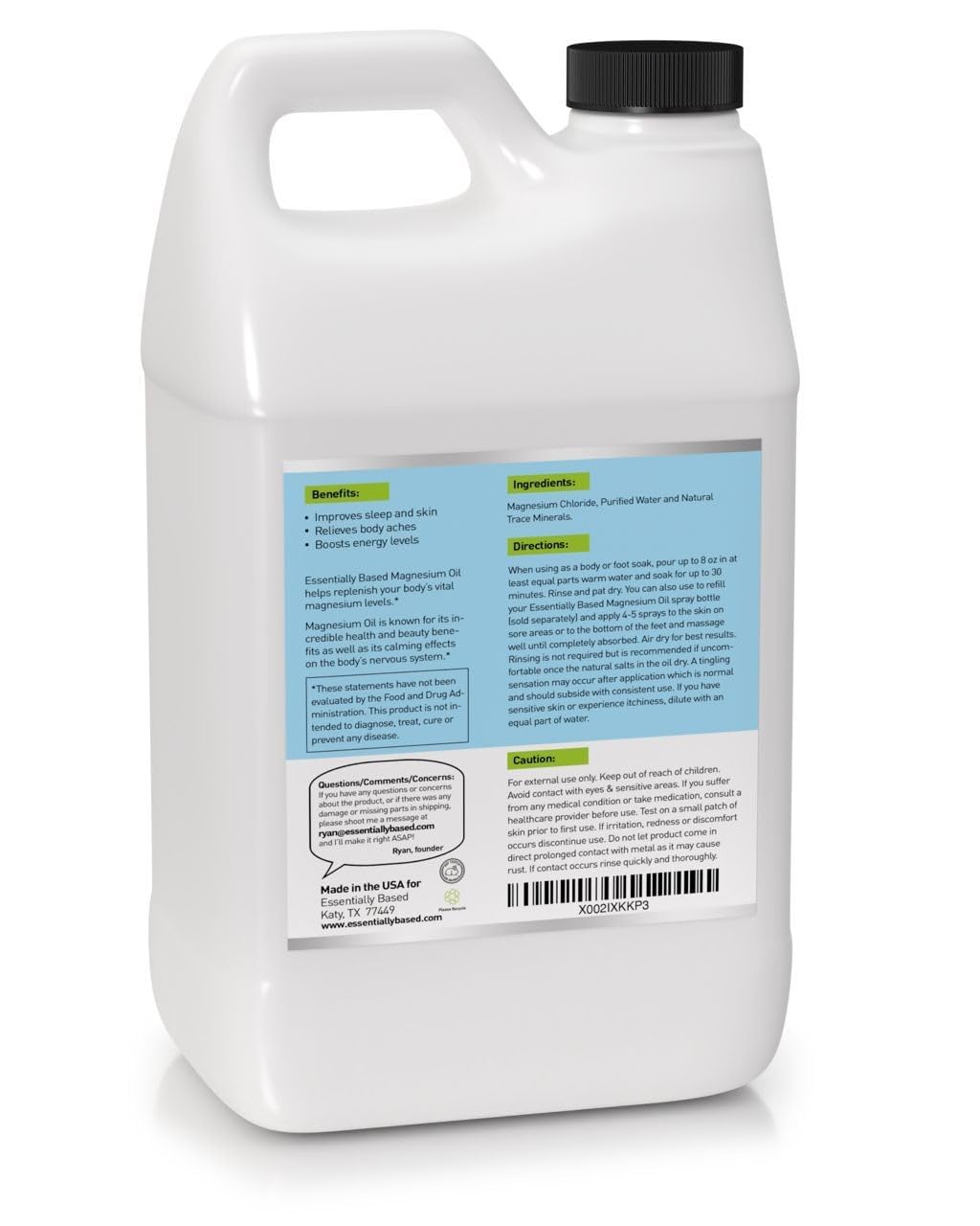 Pure Magnesium Oil Spray 64oz - Topical Magnesium Spray for Sleep Extra Strength - Less Sting - Less Itch - 100% Natural and Organic Oil - Made in USA