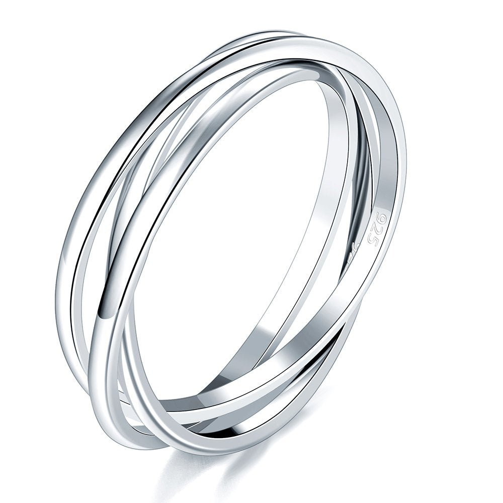 BORUO Fidget Anxiety Ring, Sterling Silver Stacking Band, 1.8mm Size 7.5