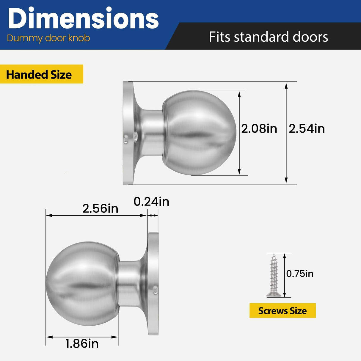 RAFECIEE Dummy Door Knob Without Lock, Closet Door Knob 4 Pack, Individual Non-Turning Single Side Brushed Nickel