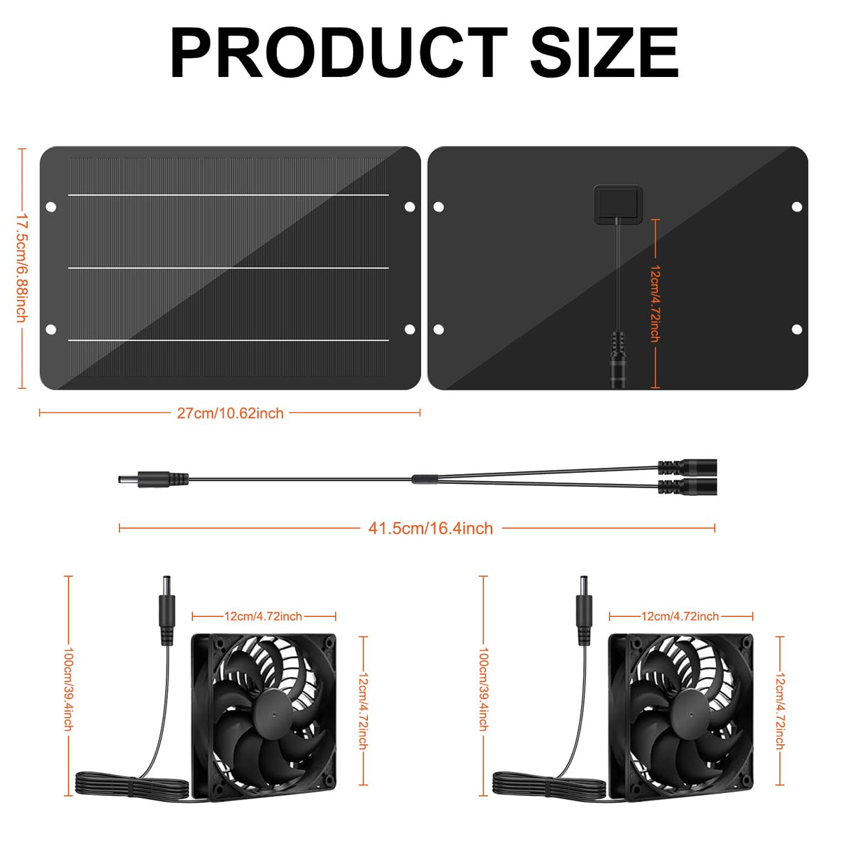 NHZOTUD Solar Powered Fan Kit 12.6 Inch IPX7 Weatherproof, 15W Solar Panel with 2 Waterproof Fans, Intake or Exhaust Air Fan for Outside Backyard Chicken Coops, Greenhouses, Doghouse