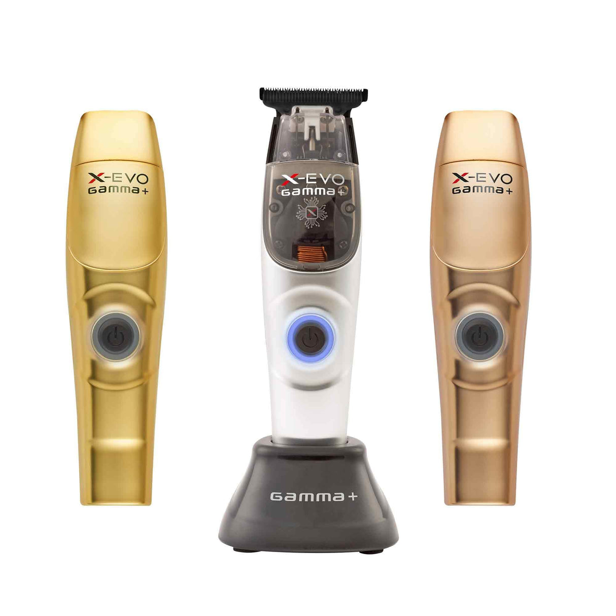 GAMMA+ X-Evo Trimmer Microchipped Magnetic Motor with Interchangeable Lids Matte Colors, Charging Stand