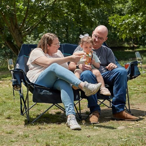 TIMBER RIDGE Fully Padded Double Camping Chair, Heavy Duty Outdoor Folding Camp Couch, Loveseat Camping Chairs Perfect for Campsites, Patio/Lawn, Soccer Games or Other Youth Sports, Supports 600 lbs