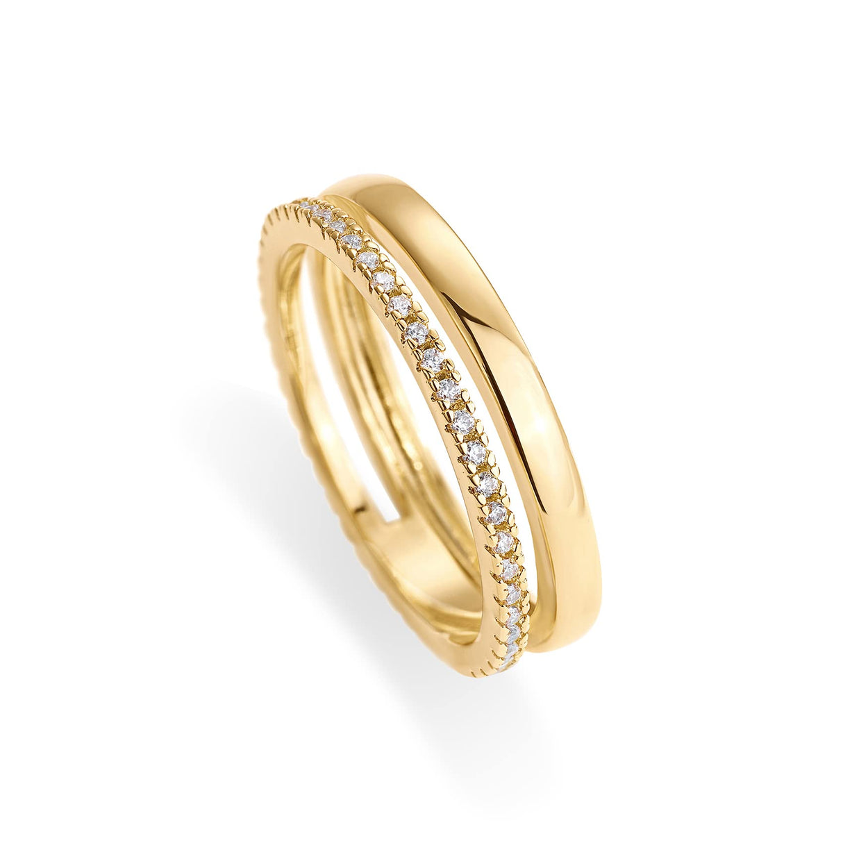 PAVOI 18K Yellow Gold Plated Dual Stacking CZ Eternity Ring