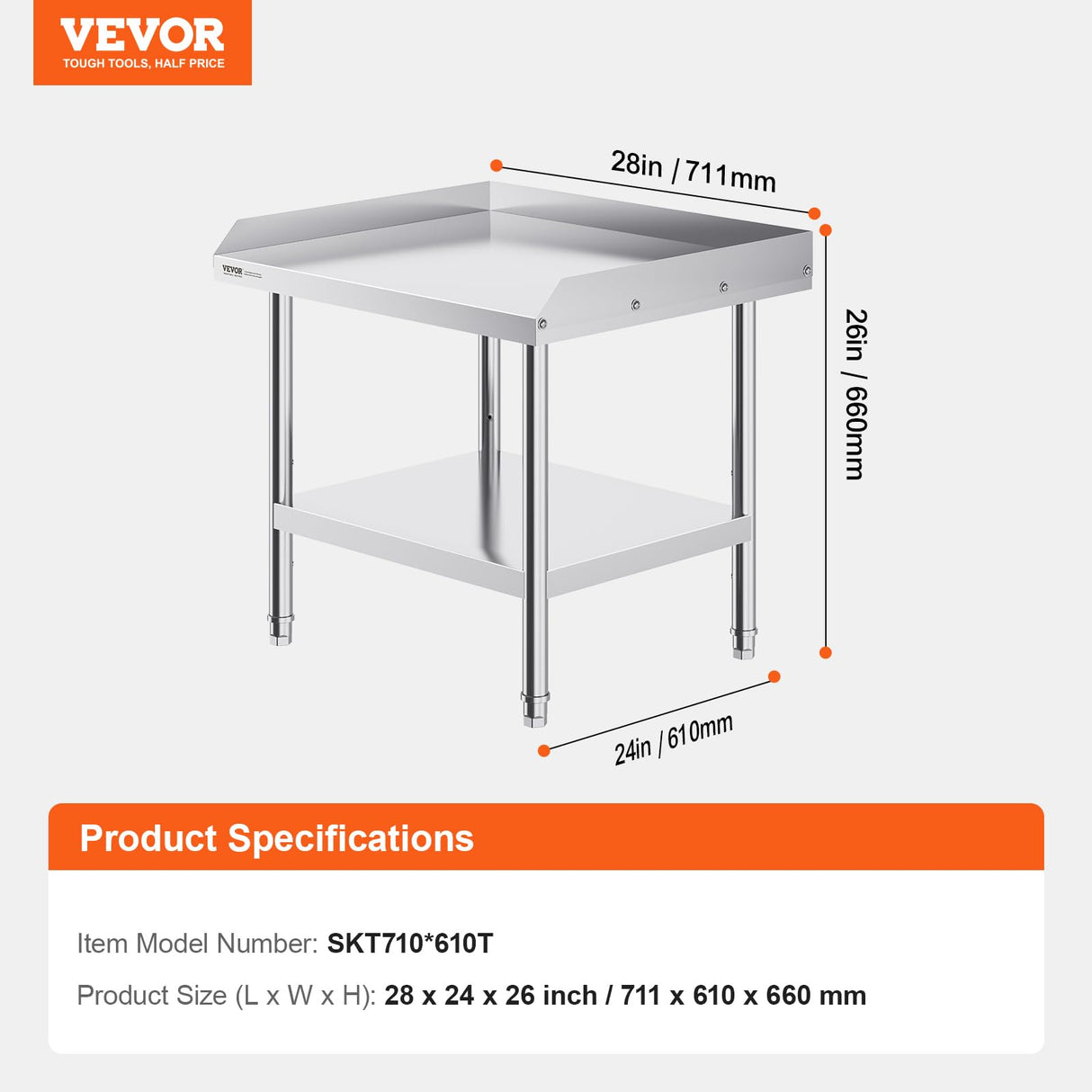 VEVOR Stainless Steel Equipment Grill Stand, 24 x 28 x 24 Inches Stainless Tables with Adjustable Storage Undershelf, Equipment Stand Grill Table for Hotel, Home, Restaurant Kitchen