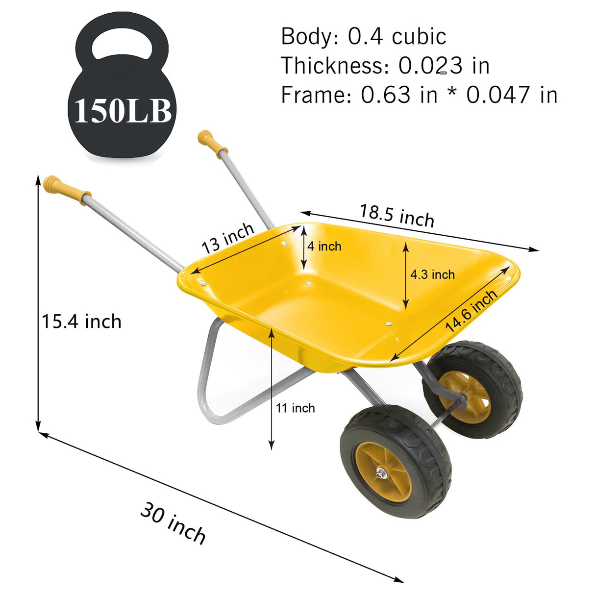 Kids Gardening Tool Set Wheelbarrow 2 Wheel Metal Wheelbarrow Toys (Yellow)