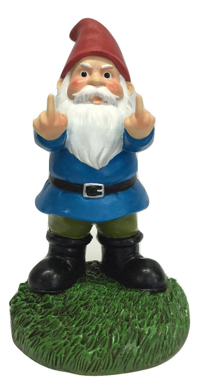 Gnometastic Middle Finger Gnome Statue 8.5in, The Original Double Bird Funny Garden Gnomes Statues Outdoor Decorations for Yard, Patio and Lawn Ornaments