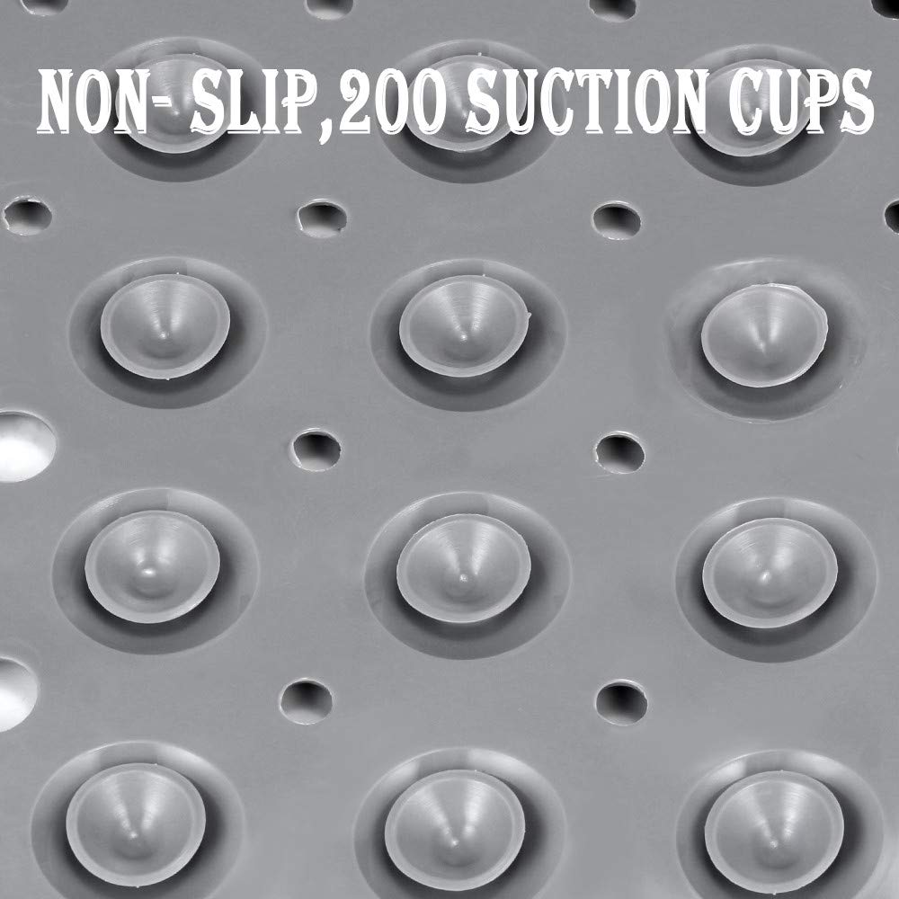 YINENN Bath and Shower Safety Mats 40x16 inch, Non Slip with Suction Cups for Bathroom Stall and Tub Floor, Extra Large and Machine Washable, Drain Holes Keep Bathtub Clean, Grey