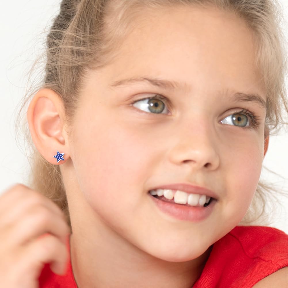 In Season Jewelry Enamel Flag Star Shaped Safety Screw Back Girl Earrings