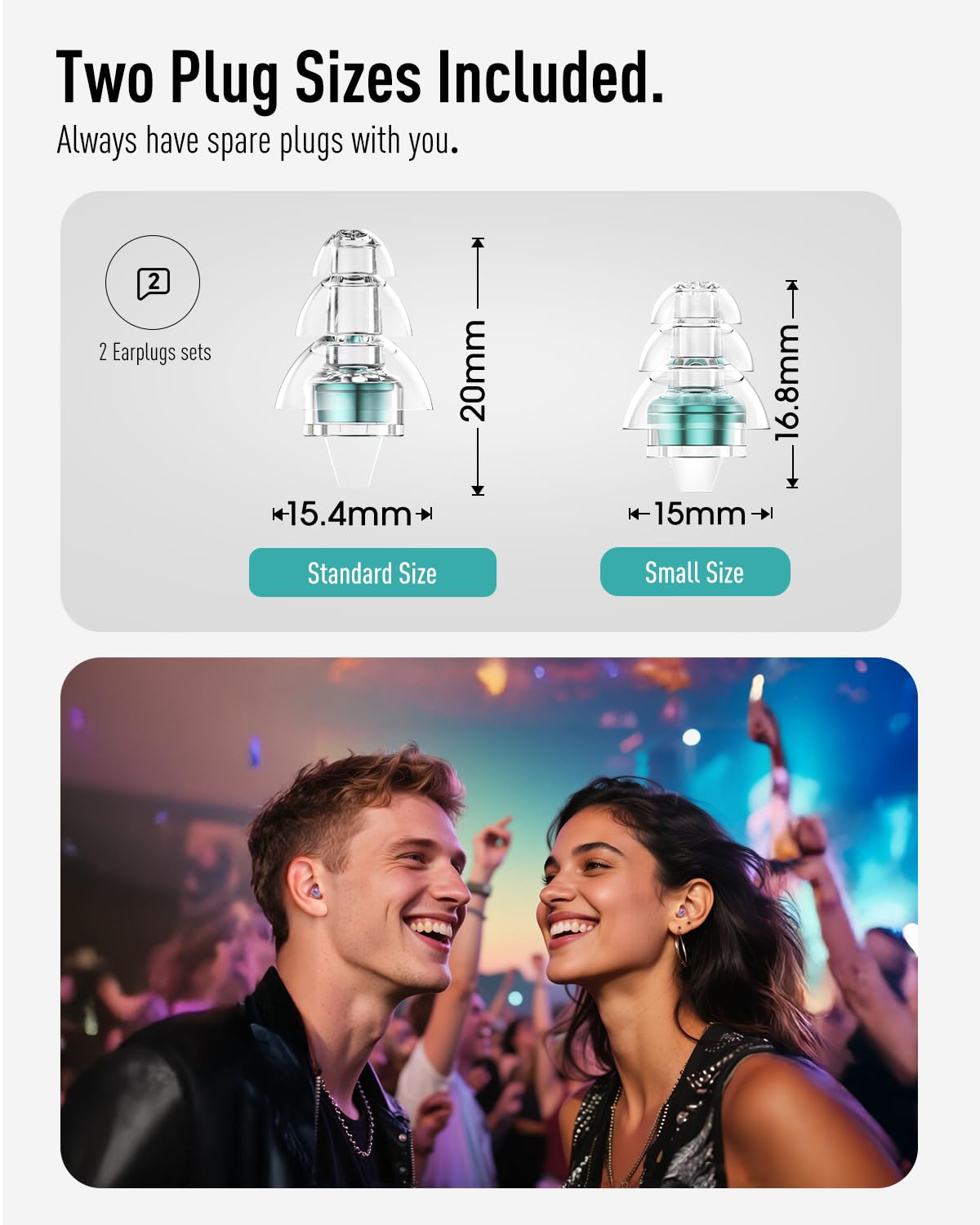 Hearprotek Concert Ear Plugs, 2 Pairs Reusable High Fidelity Musician Ear Plugs, 23db Noise Reduction, Green Silicone Earplugs for Concerts, Festivals, DJs, Nightclubs, Drumming, Parties