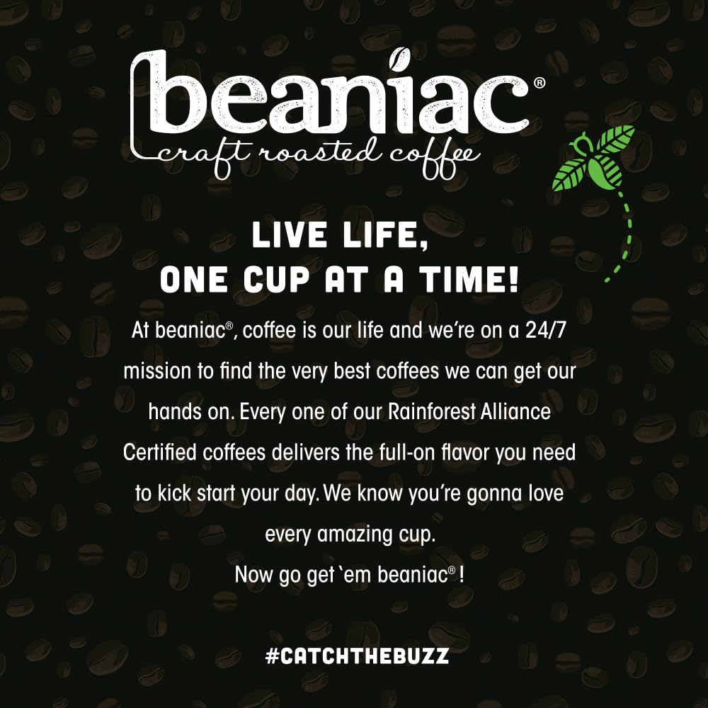 beaniac Organic Full On French Roast, Dark Roast, Single Serve Compostable K Cup Coffee Pods, Organic Arabica Coffee, Keurig Brewer Compatible, 30 Count