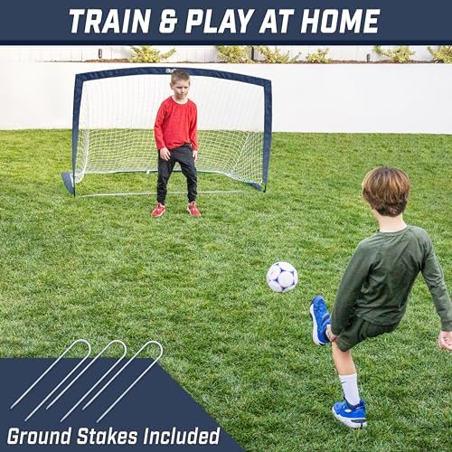 GoSports Portable Soccer Goals for Kids - 13 Color Options - Choose 4 x 3 ft or 6 x 4 ft - Team Tone Pop Up Nets for Backyard
