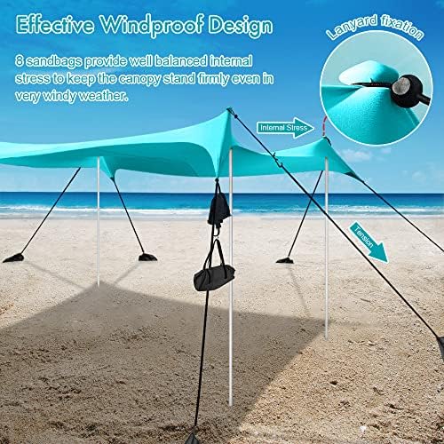 Beach Shade Windproof Design, Sun Shelter UPF50+ Portable Family Canopy Tent with 8 Sandbag Anchors 10x10 FT 4 Poles Pop Up Outdoor Shelter for Beach, Camping, Fishing, Backyard and Picnics