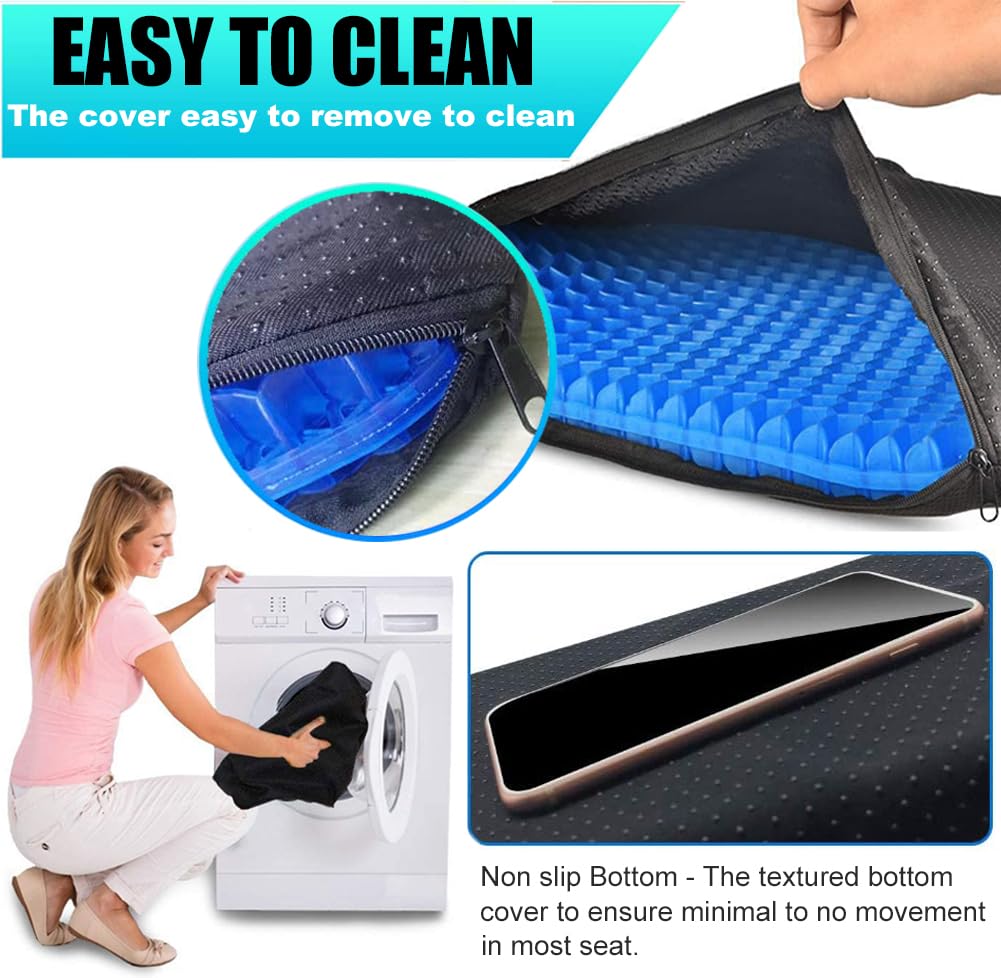 Helishy Gel Seat Cushion for Long Sitting - 1.65inch Double Thick Cooling Egg Seat Cushion for Back, Hip, Sciatica, Coccyx, Tailbone Pain Relief - Office Chair Car Seat Cushion – Wheelchair Cushions
