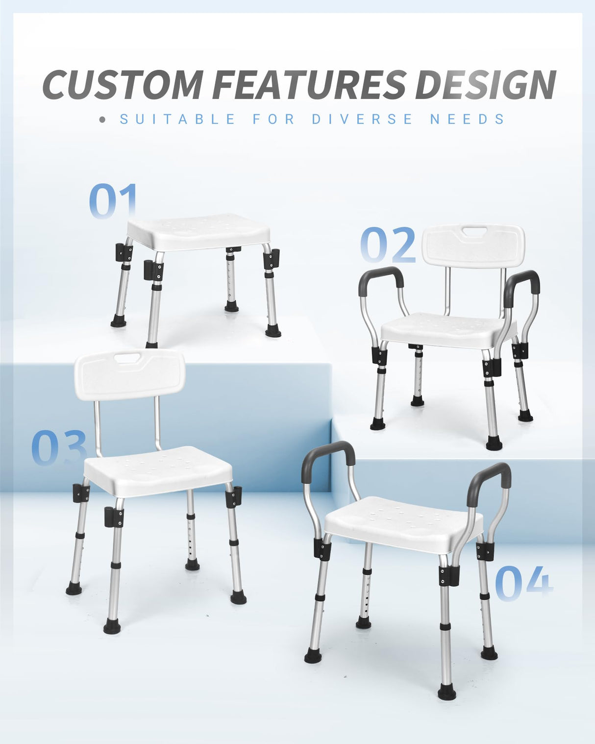 Sangohe Shower Chair for Inside Shower - Heavy Duty Shower Seat with Back - Height Adjustable Shower Chair for Bathtub with Arms for Handicap - FSA/HSA Eligible Shower Seats for Elderly, 796C
