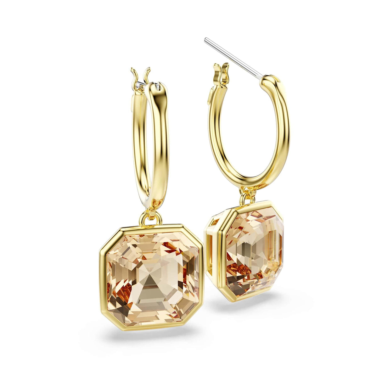 Swarovski Millenia drop earrings, Square cut, Caramel, Gold-tone Finish