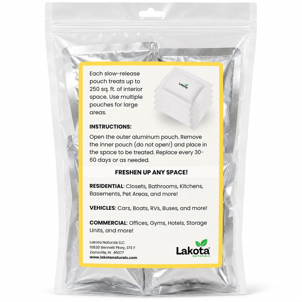 AirFresh250 - Slow Release Chlorine Dioxide Air Purifing Pouch - 4 Pouches. Eliminates all Odors, Professional Strength Odor Remover for Car, RV, Garbage, Refrigerator, Shoes, Closets, Gymbags.