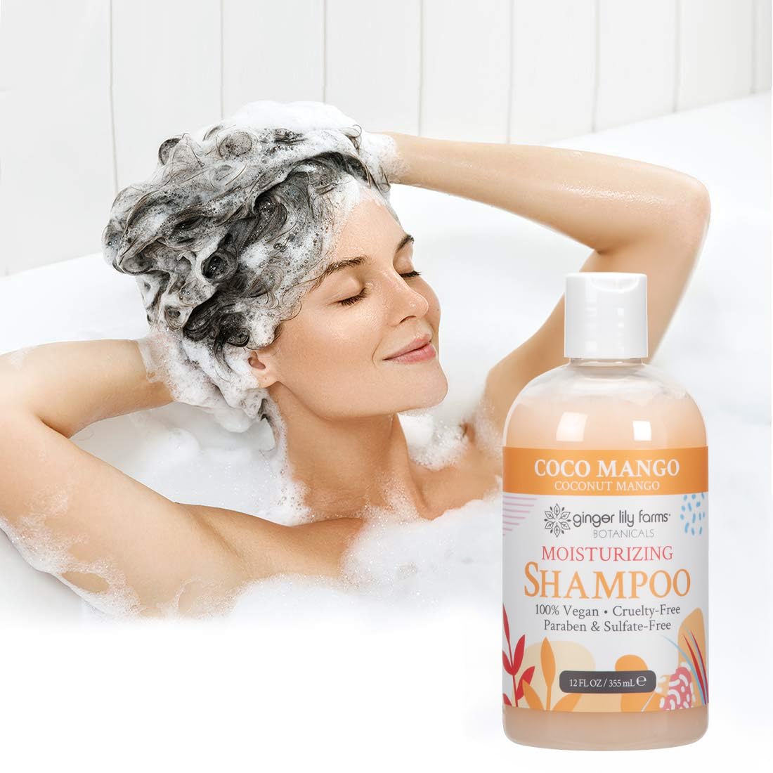 Ginger Lily Farms Botanicals Moisturizing Shampoo for All Hair Types, Coco Mango, 100% Vegan & Cruelty-Free, Coconut Mango Scent, 12 Fl Oz