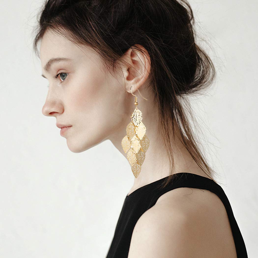 Starain 12 Pairs Gold Hoop Earrings for Women Long Layered Leaf Earrings Vintage Statement Dangle Drop Earring Set