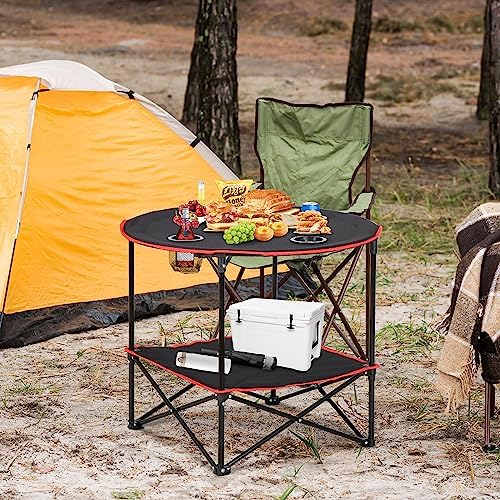 ZENY Portable Folding Picnic Table Outdoor Camping Table with 4 Cup Holders and Carrying Bag Collapsible Portable Tables Folding for BBQ Outdoor Fishing