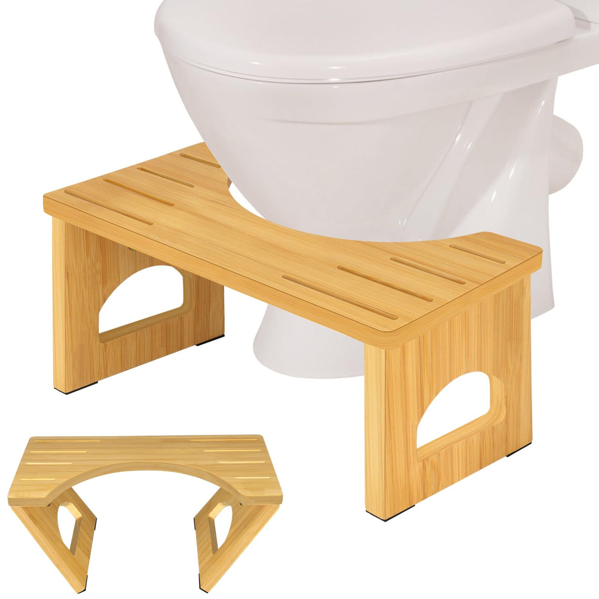 Foldable Toilet Stool, 7.5 Inch Poop Stool for Bathroom, Bamboo Toilet Stool Squat Adult, Collapsible Squatting Potty Stool with Non-Slip Strip - Improve Squatting Posture and Comfort, Wood