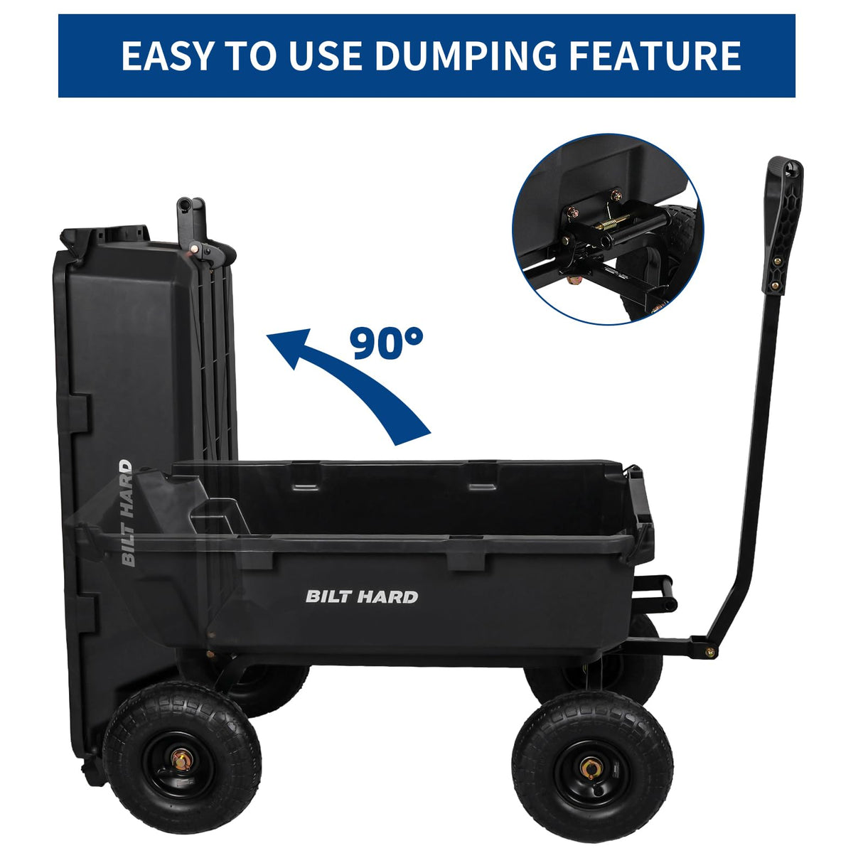 BILT HARD 900 lbs Poly Garden Dump Cart, 5 Cu.Ft Wheelbarrow Cart with 10" All Terrain Wheels & Quick-Release System, Heavy Duty Utility Wagon for Yard, Farm & Garden