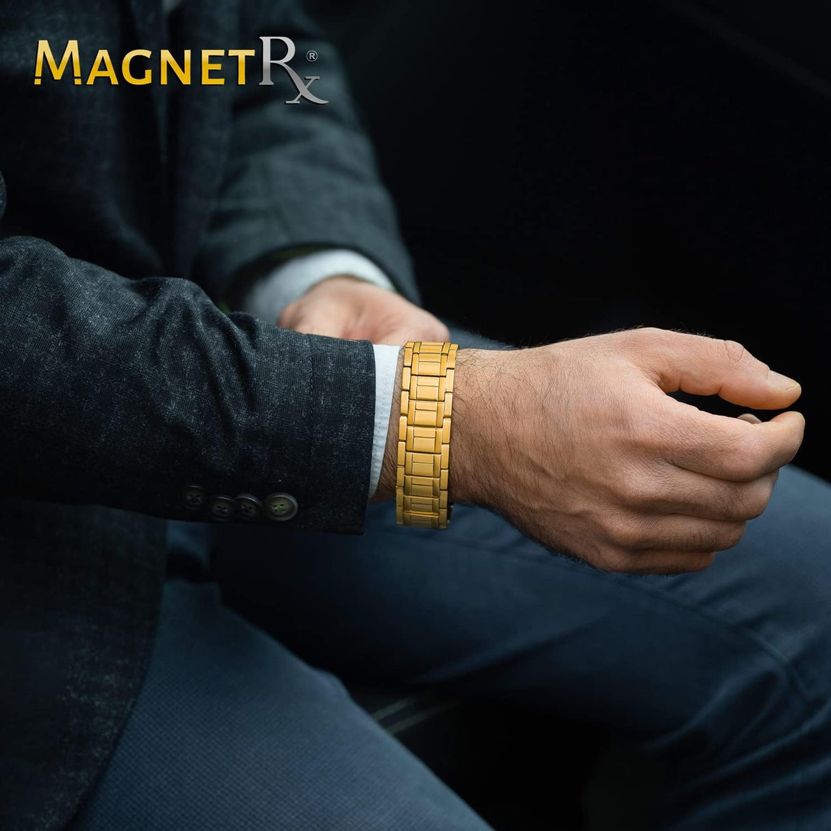 MagnetRX® 3x Strength Magnetic Bracelets for Men – Effective Magnetic Mens Titanium Bracelet – Premium Fold–over Clasp & Adjustable Length with Sizing Tool & Gift Box (Gold)